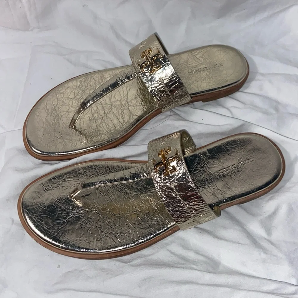 Like new Tory Burch Mini Everly Flat Sandal gold slim
